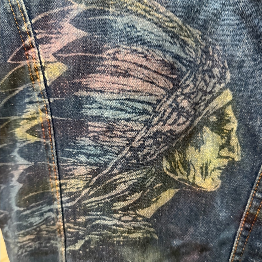 Vintage Sherpa Lined Denim jacket w/ 
Indian Head Native American western 90’s